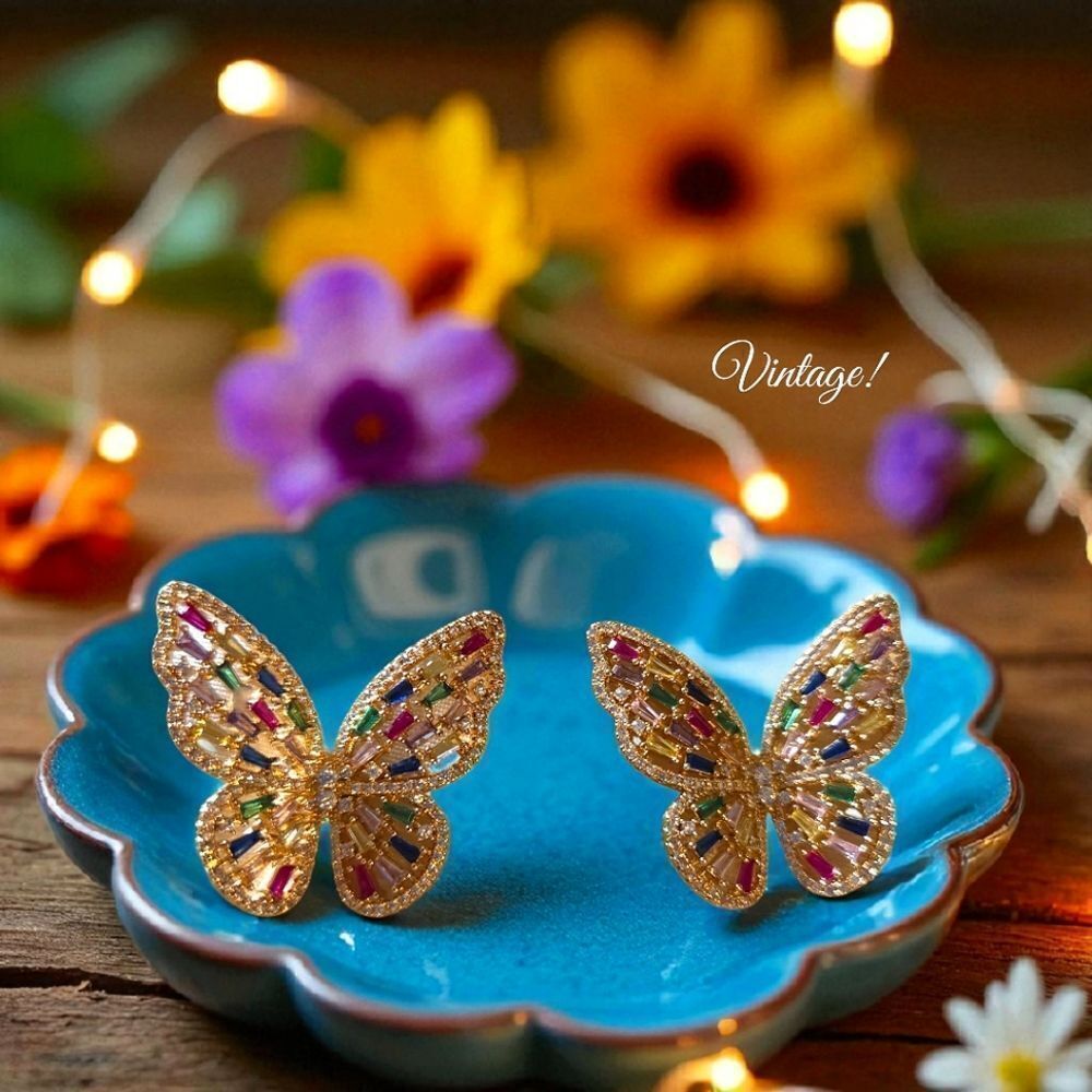 Vintage Gold And Crystal Butterfly Earrings GARDEN GIRL!